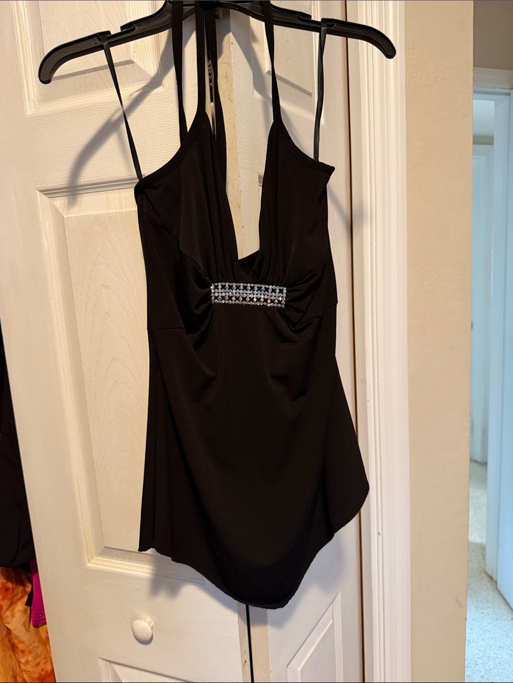 Jessica McClintock Black Halter-Style Embellished Evening Top
